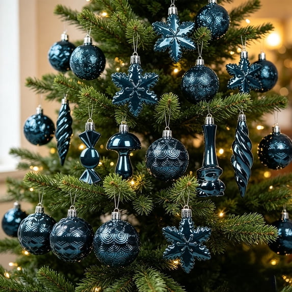 28Pcs Christmas Ball Ornaments, Navy Hanging Spherical Pendants, Shatterproof Tree Decorations for Christmas Tree Home Party Wreath Garland, Holiday Baubles