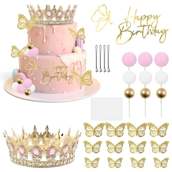 28Pcs Crown Cake Topper Attractive Ball Cake Topper Beautiful Ball Cupcake Decoration Creative Crown Cupcake Decoration for Party