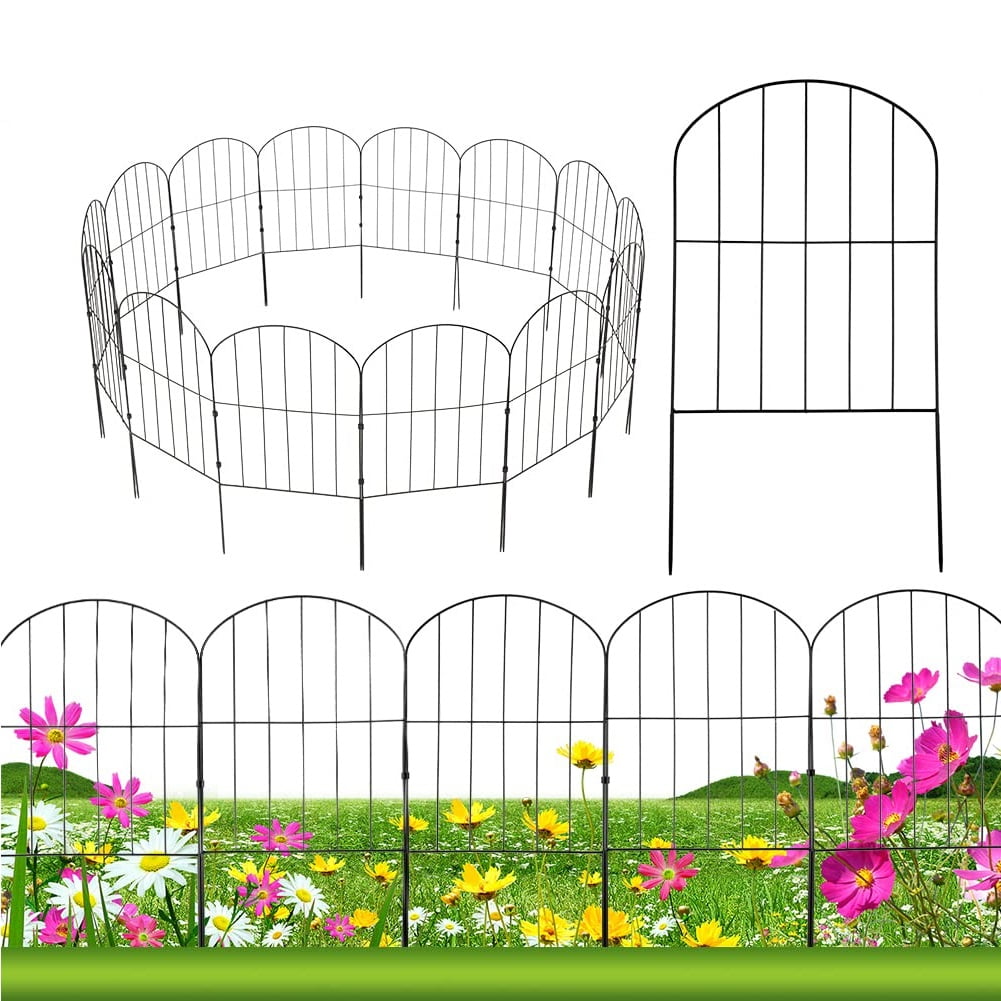 28Pcs Decorative Green Garden Fence, 30ft (L) x 24in (H) Coated Metal