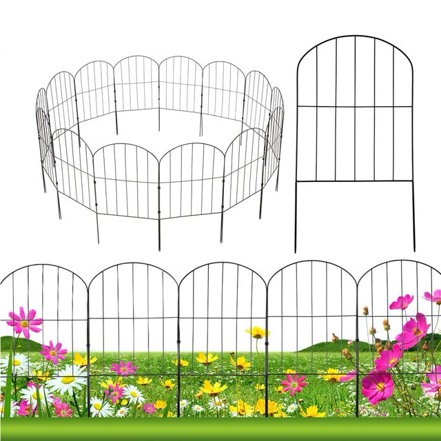 28Pcs Decorative Green Garden Fence, 30ft (L) x 24in (H) Coated Metal RustProof Flower Bed