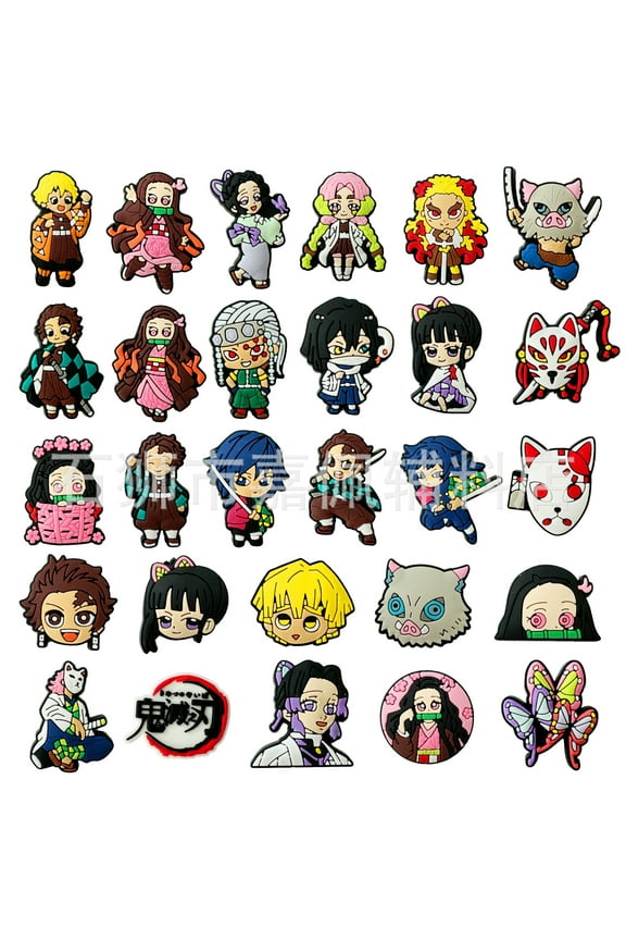28Pcs Demon Slayer Shoes Charms For Girls Cute Cartoon Shoes Pins Decoration Accessories For Women Men Party Favors Birthday Gifts