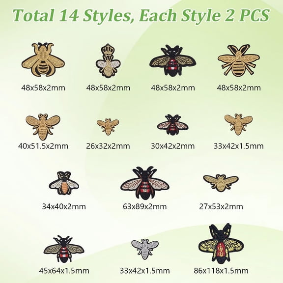 28Pcs Embroidery Bee Patches 14 Styles Cute Iron On/Sew on Insect Patches Applique DIY Bee Decoration Patches for Shirts Bags Jackets Jeans DIY Supplies Crafts