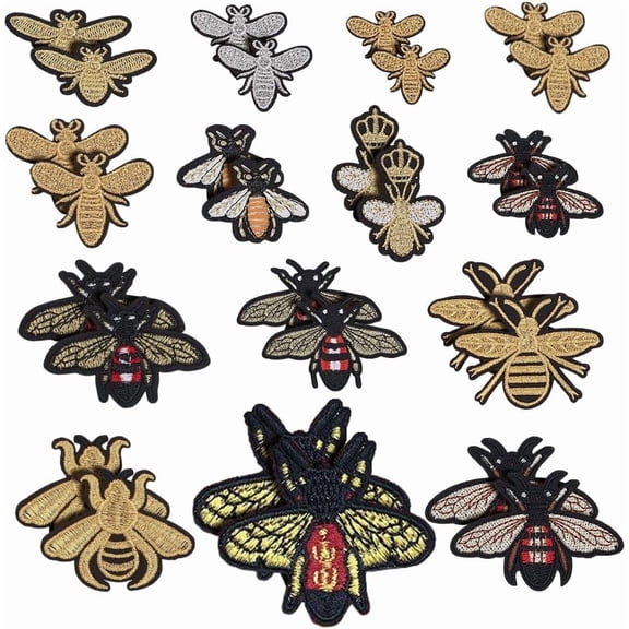 28Pcs Embroidery Bee Patches 14 Styles Cute Iron On/Sew on Insect Patches Applique DIY Bee Decoration Patches for Shirts Bags Jackets Jeans DIY Supplies Crafts colorful