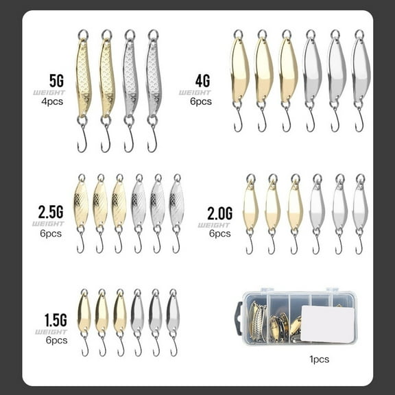 28Pcs Fishing Metal Spinner Lures Hard Metal Spinner Bait Kit with A Plastic Box