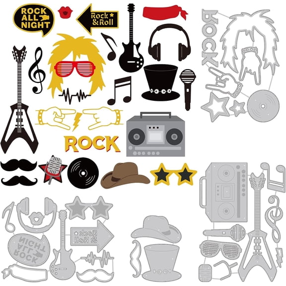 28Pcs Jazz Rock and Roll Metal Dies Music Note Guitar Headphone Lights Music Theme Cutting Dies Stencils