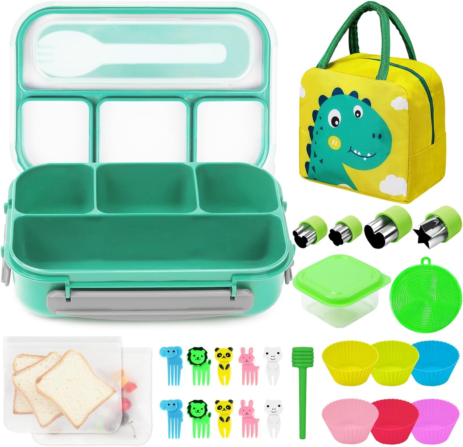 28Pcs Kids Lunch Box Accessories | Bento Lunch Box 1300ML, Leak Proof