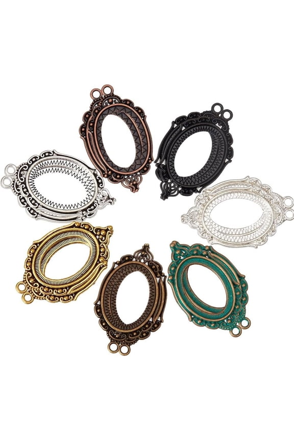 28Pcs Mini Photo Frame Charm Oval Charms Mixed Color Alloy Tray Blanks Settings Bouquet Vintage Picture Frames Charm