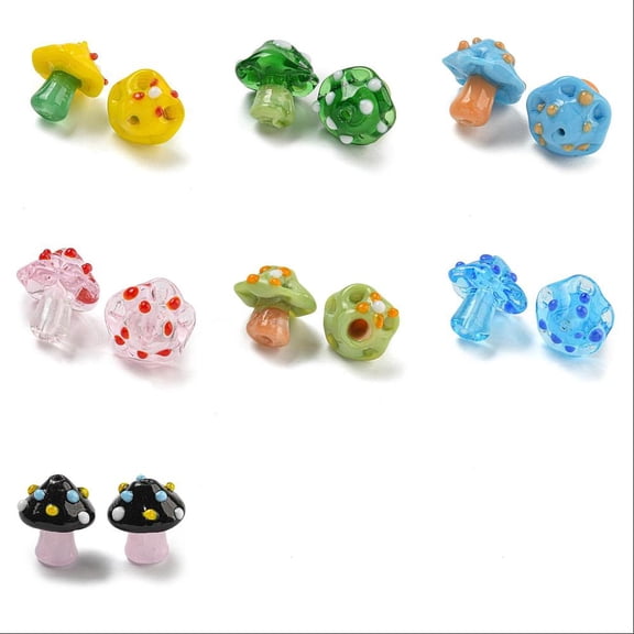 28Pcs Mushroom Beads 7 Style Bumpy Lampwork Glass Mushroom Spacer Beads Mini Ornament