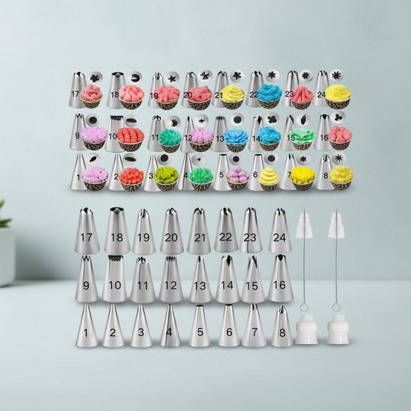 28Pcs Piping Tips Set, Stainless Steel Frosting Piping Kit with 24 Piping Tips, 2 Icing Piping Tips Couplers, and 2 Cake Decorating Tips Brushes, Cake Decorating Tips Kit For Cookies Cupcake