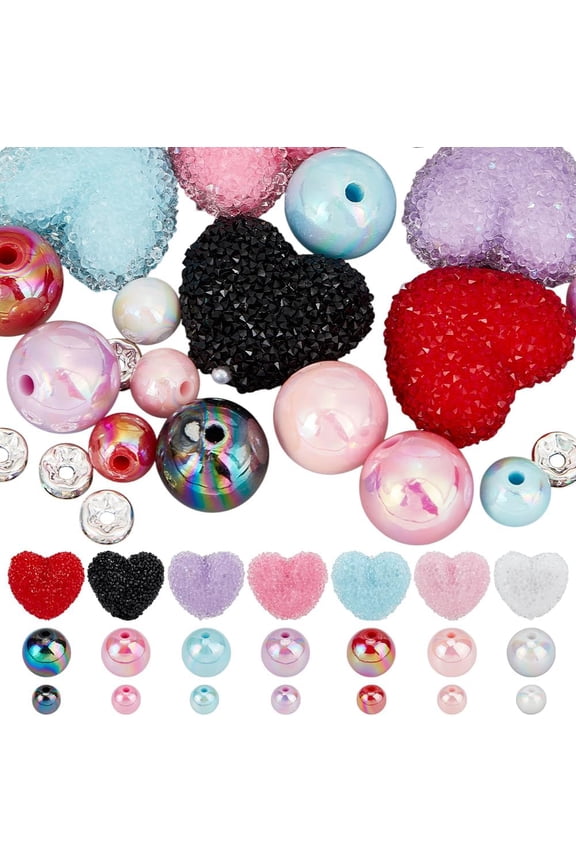 28Pcs Rhinestone Heart Focal Beads for Pens Acrylic Glitter Bead Rhinestone Spacer Beads for Beadable Pens Keychains DIY Craft Bracelet Necklace Earring Jewelry Making Supplies