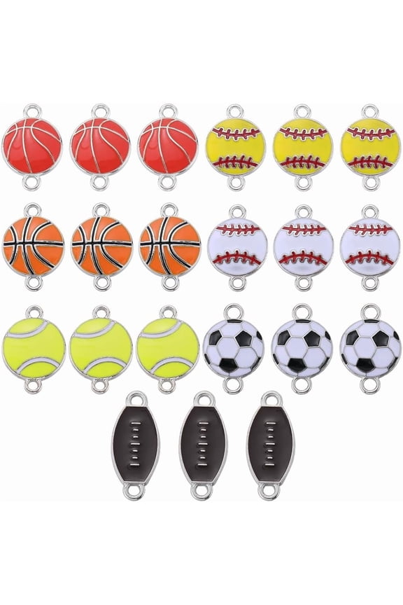 28Pcs Sports Ball Charm Bulk Baseball Charms Sport Enamel Alloy Races Basketball Rugby Football Tennis Connector Link Charm