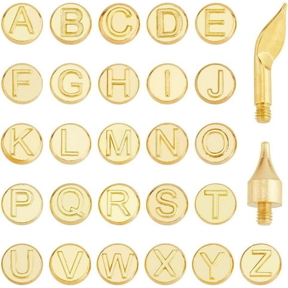28Pcs Wood Burning Carving 26 Letters Carving Tool Golden Brass ...