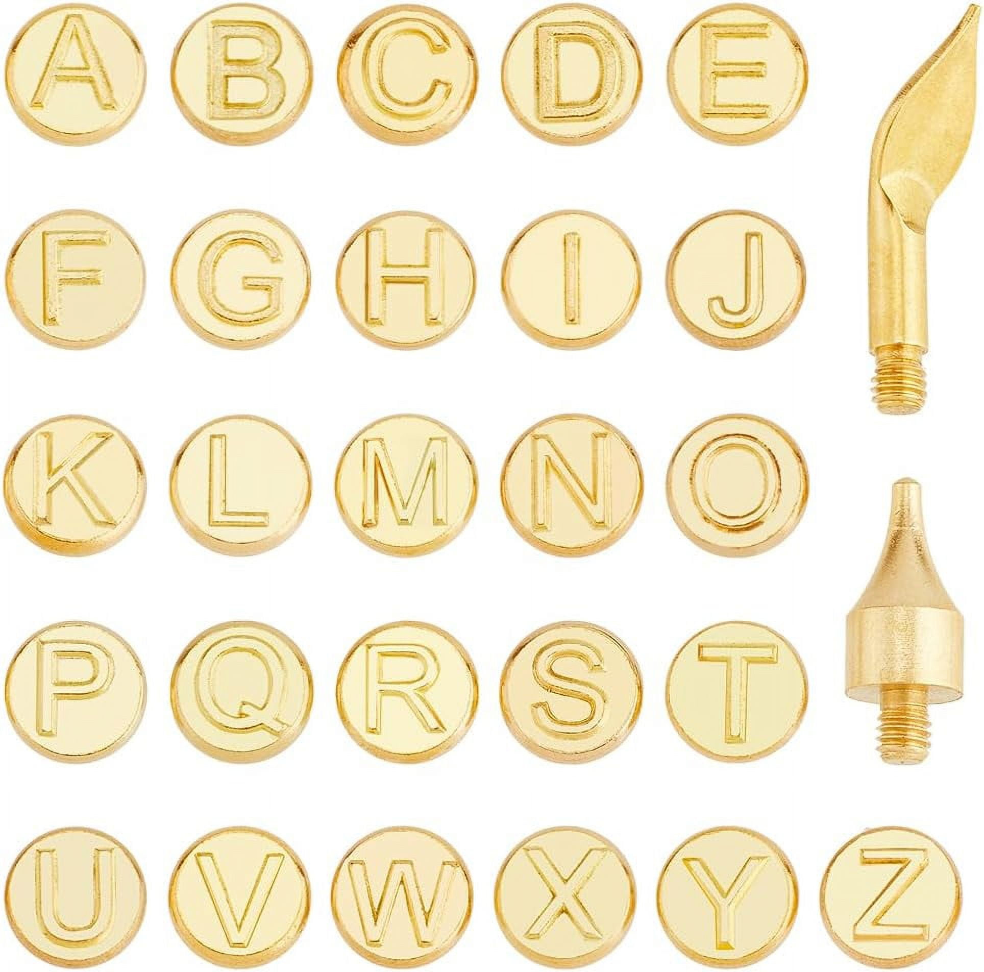 28Pcs Wood Burning Carving 26 Letters Carving Tool Golden Brass