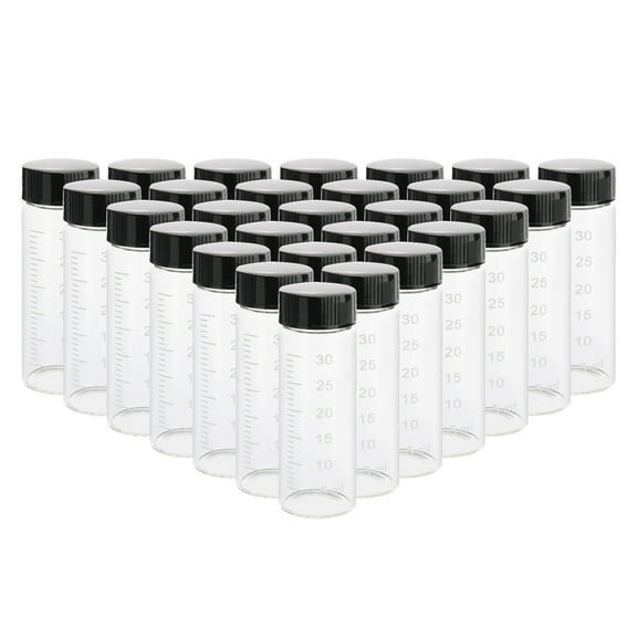 28Pieces Small Glass Vials with Scale Black Screwcap Mini Empty Liquid Sampling Sample Glass Bottles (30ml Clear)