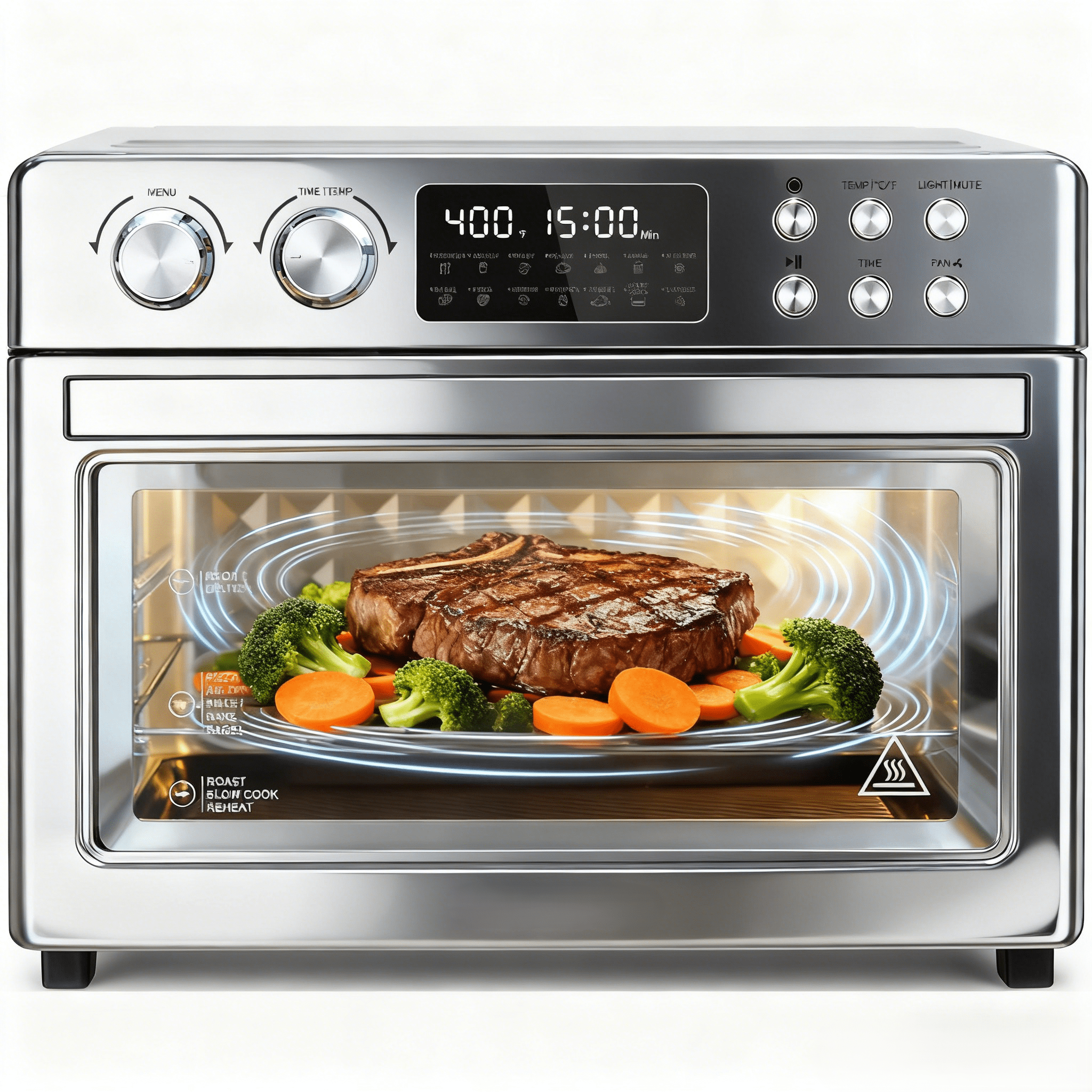 Air Fryer Toaster Oven Combo, 28Quart 12-in-1 Extra Large Countertop Convection Oven with LED Display, Toast, Roast, Bake, Reheat, Broil & Steam , 7 Accessories+Recipe, Stainless Steel