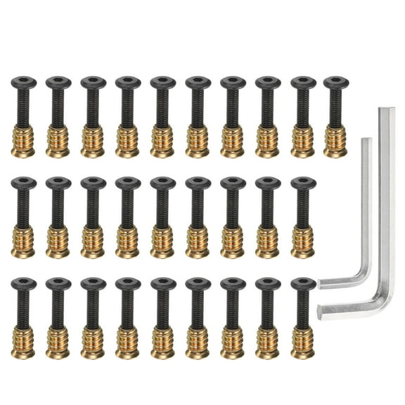 28Sets M6 x 25mm Furniture Screw Threaded Inserts for Wood, M6 x 15mm Inserts Nut Bolt Fastener Connector with Hex Socket Drive Mount for Secure Joints