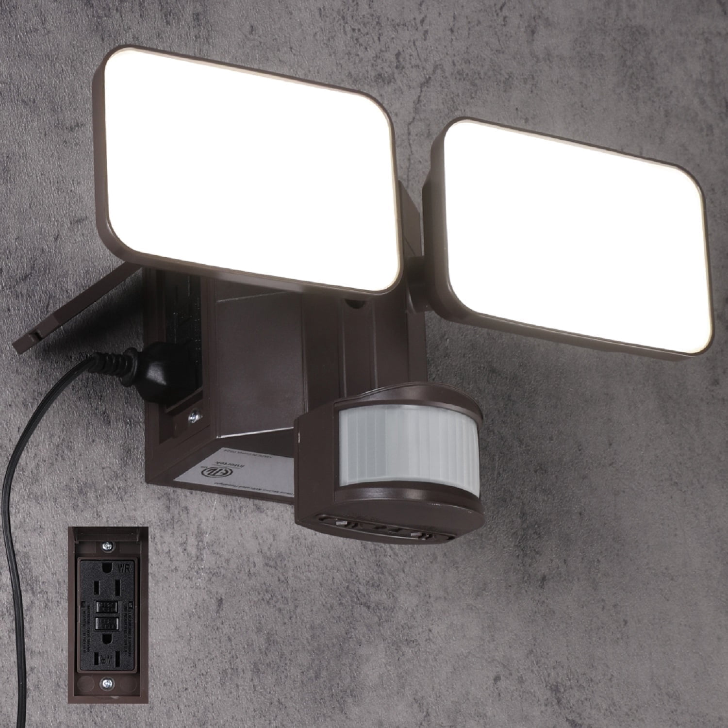 LEONLITE 28W Dusk to Dawn LED Security Flood Light, GFCI Outlets & Motion Sensor, Hardwired, Bronze