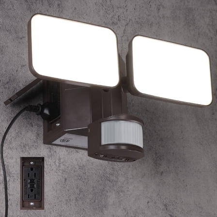 LEONLITE 28W Dusk to Dawn LED Security Flood Light, GFCI Outlets & Motion Sensor, Hardwired, Bronze