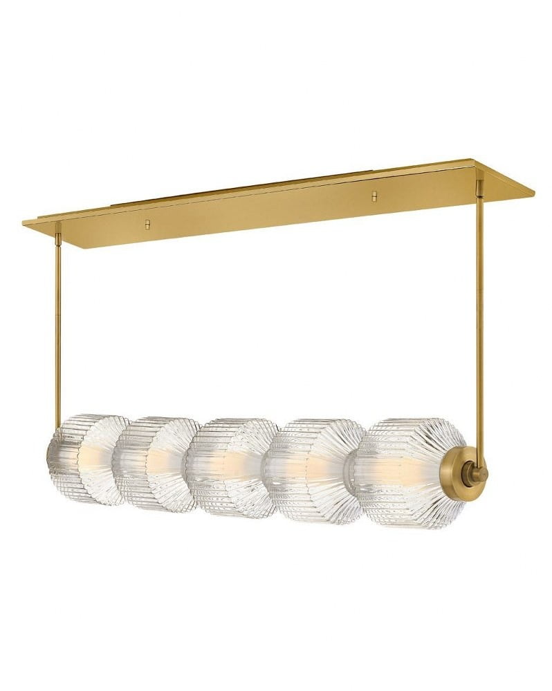 Elegant Lacquered Brass LED Island Pendant with Clear Ribbed Glass