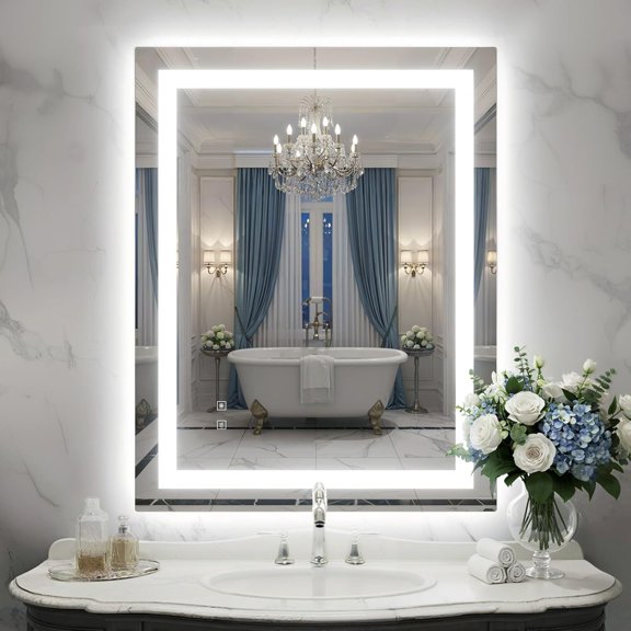 28X36 Inch LED Bathroom Mirror with Lights, Frontlit+ Backlit Vanity for Wall, Ultra-Clear Tempered Glass, Shatter-Proof, Anti-Fog and Memory Function, ETL Listed