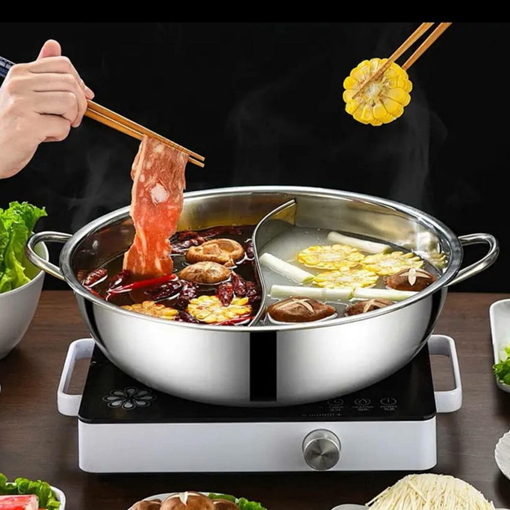 28cm Hot Pot Twin Divided Stainless Steel 28cm Cookware Hot Pot Ruled  Compatible