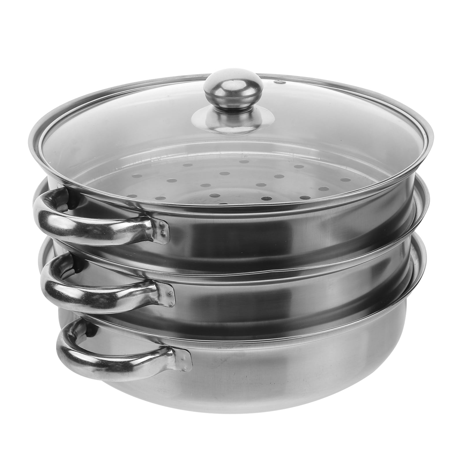 28cm Stainless Steel Three-Layer Soup Steamed Dual-Purpose Steamer Multi-Function Steamed Pot Cookware Pot Cooking Gifts(Silver)