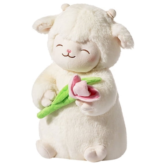 28cm Super Soft Doll Sweet White Sheep Lam Hold Tulip Flower Soft Stuffed Plush Doll
