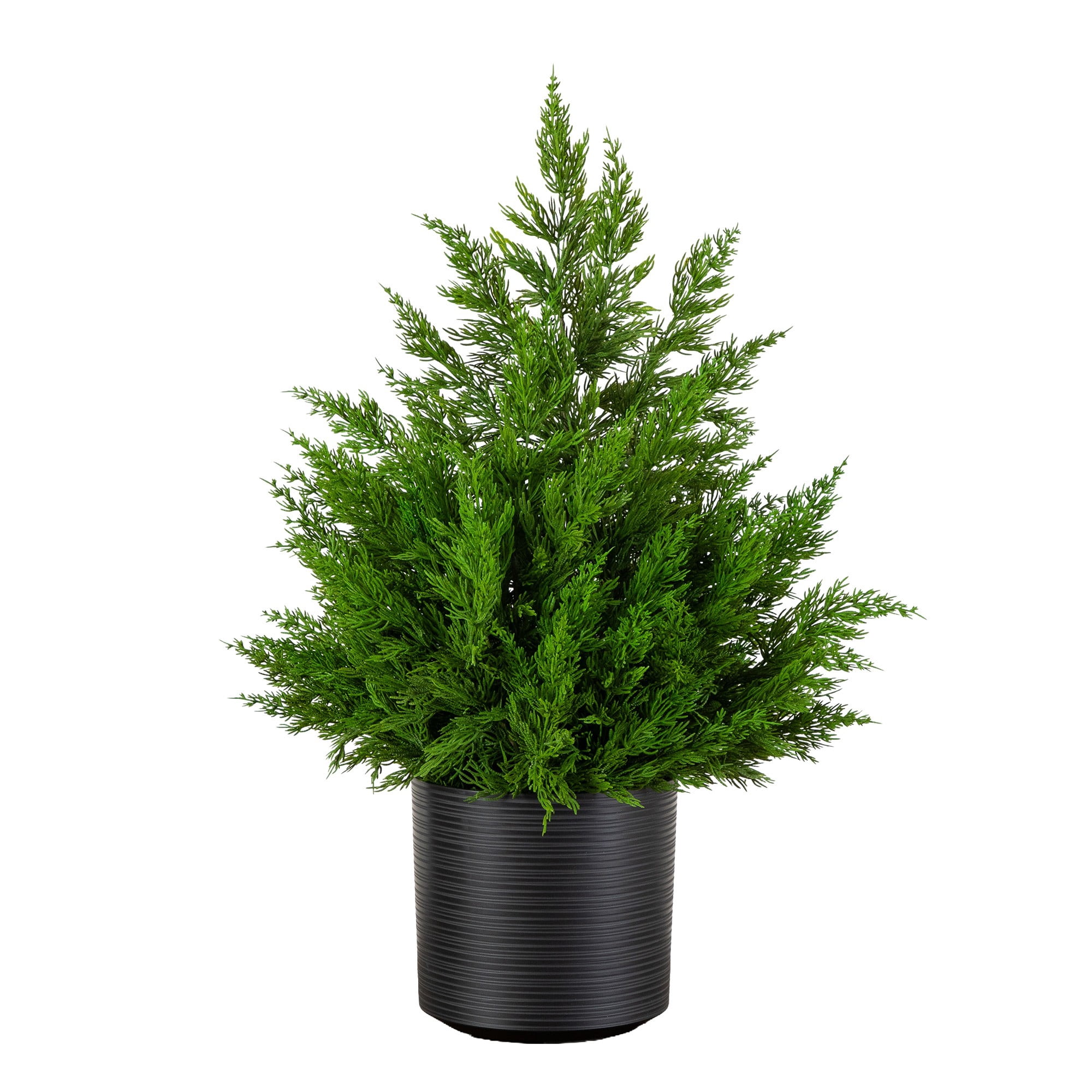 28in. Artificial Real Touch Winter Cypress Bush in Black Decorative Planter