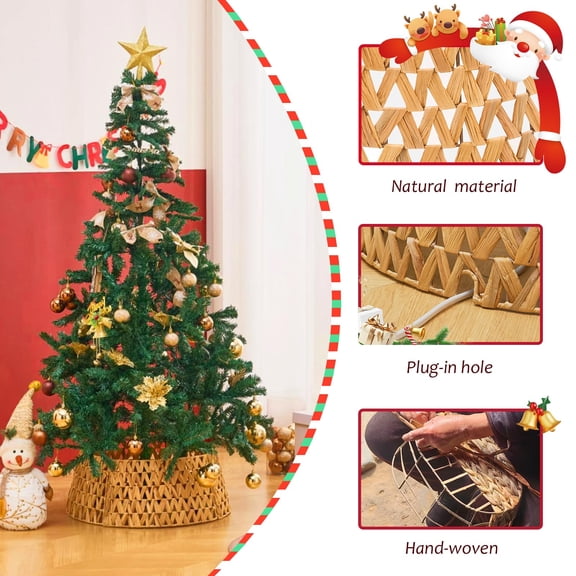 28in Artisanal Woven Hyacinth Rattan & Wicker Christmas Tree Collar - Espresso Tree Skirt/Base Cover