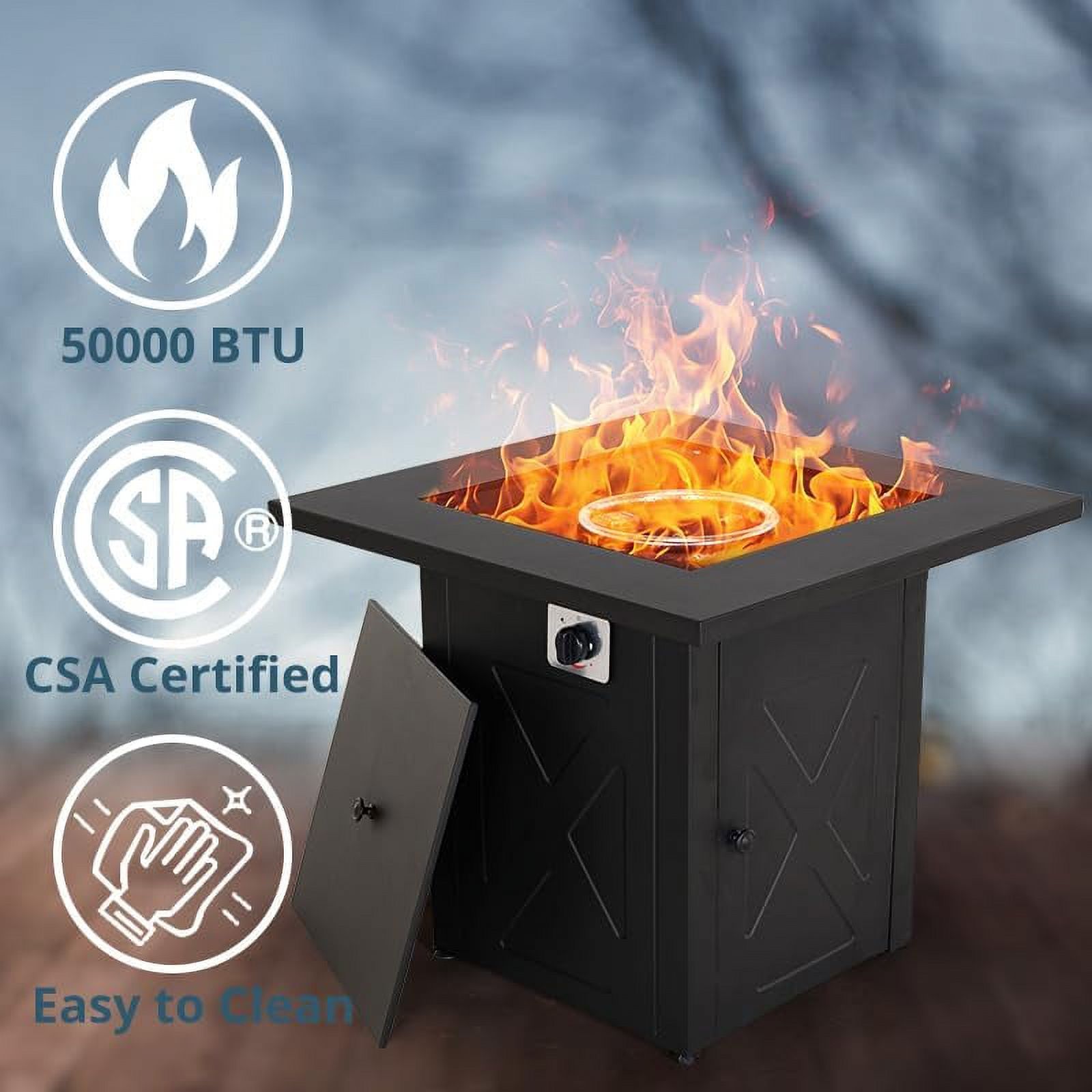 28in Fire Pit Table, Propane Firepit Outdoor Gas Fire Pits Clearance, 50,000 BTU with Metal