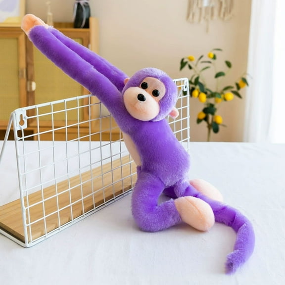 28in Hanging Monkey Plush with Sound - Brown Quilted Cotton Interactive Toy & Room Decor, Giftable Child-Safe Hanger (Adult Supervision Required) Purple