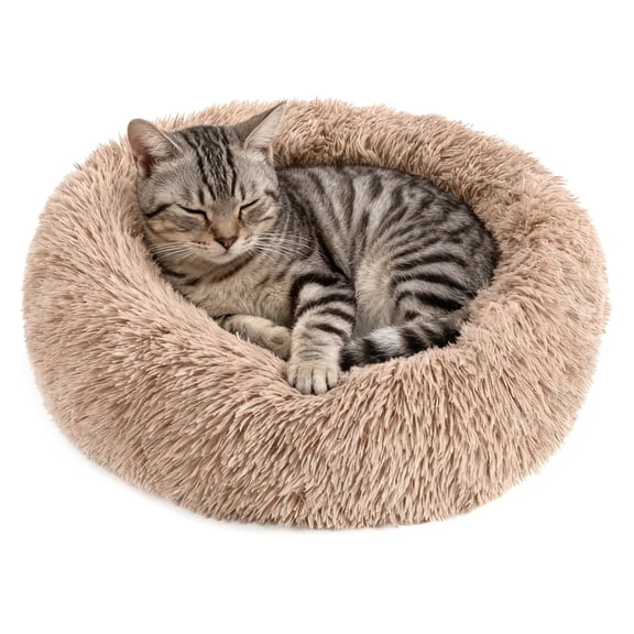 28in Round Pet Bed for Cats or Dogs, Anti-Slip Bottom, Super Soft Fabric Pet Beds, Washable Luxury Cat & Dog Bed,Khaki