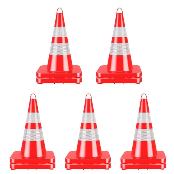 28in Safety Cones (12-Pack), PVC Material with 26.6in Actual Height & 9.52in Bottom Diameter, for Driveway, Construction Zone
