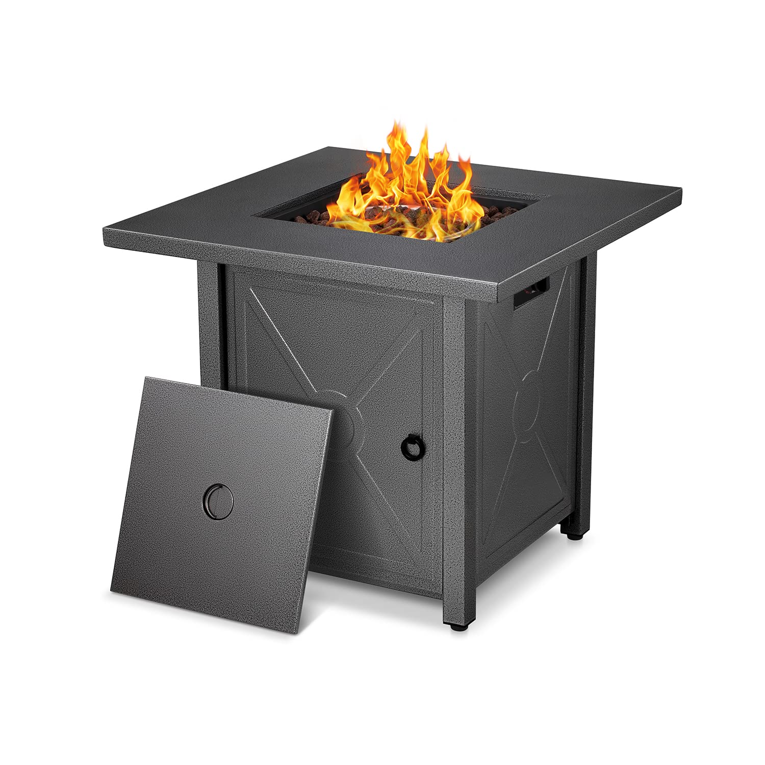 28in Square Outdoor Fire Pit Propane Metal Stove with Lava Rocks