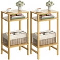 thumbnail image 1 of 28in Tall Bamboo Side Table Set of 2, 3-Tier Small Narrow End Table for Couch, Skinny Nightstand for Small Space, Farmhouse Slim Night Stand with Storage, Wooden Thin Bedside Table, Natural, 1 of 17