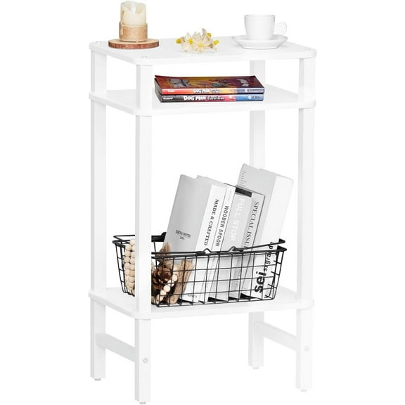 28in Tall Side Table 3 Tier Small end Tables for Small Spaces, Narrow entryway Table with Storage, Entrance Tables for Front Door, Wooden Frame, for Living Room, Bedroom, Hall, White