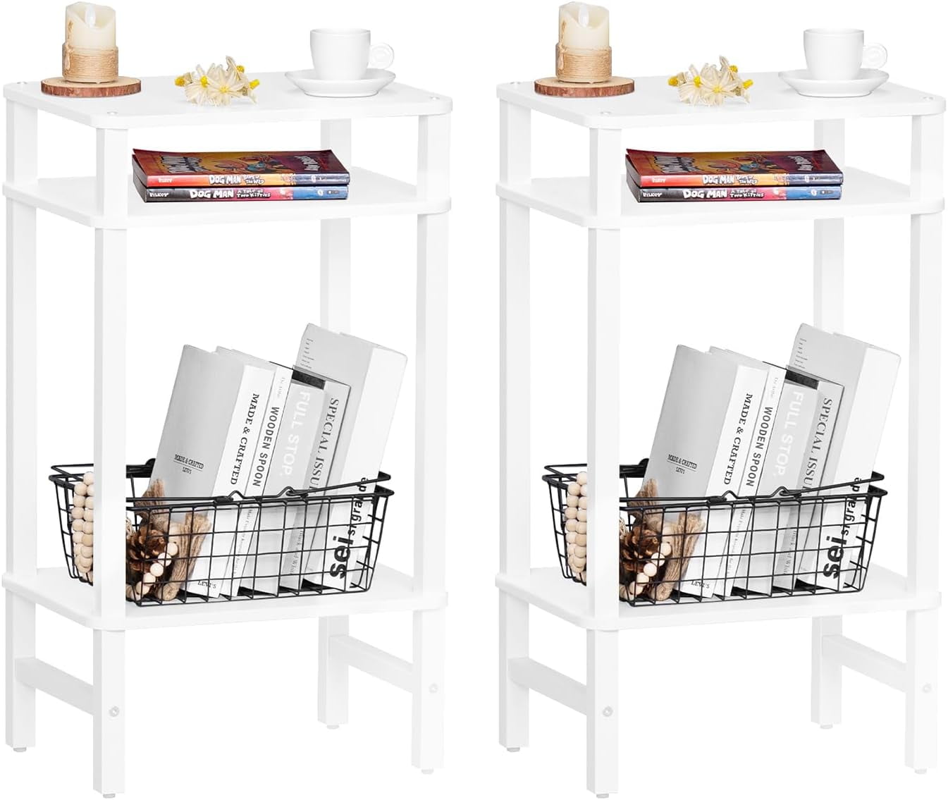 28in Tall Side Tables Set of 2, 3 Tier Small end tables for small ...