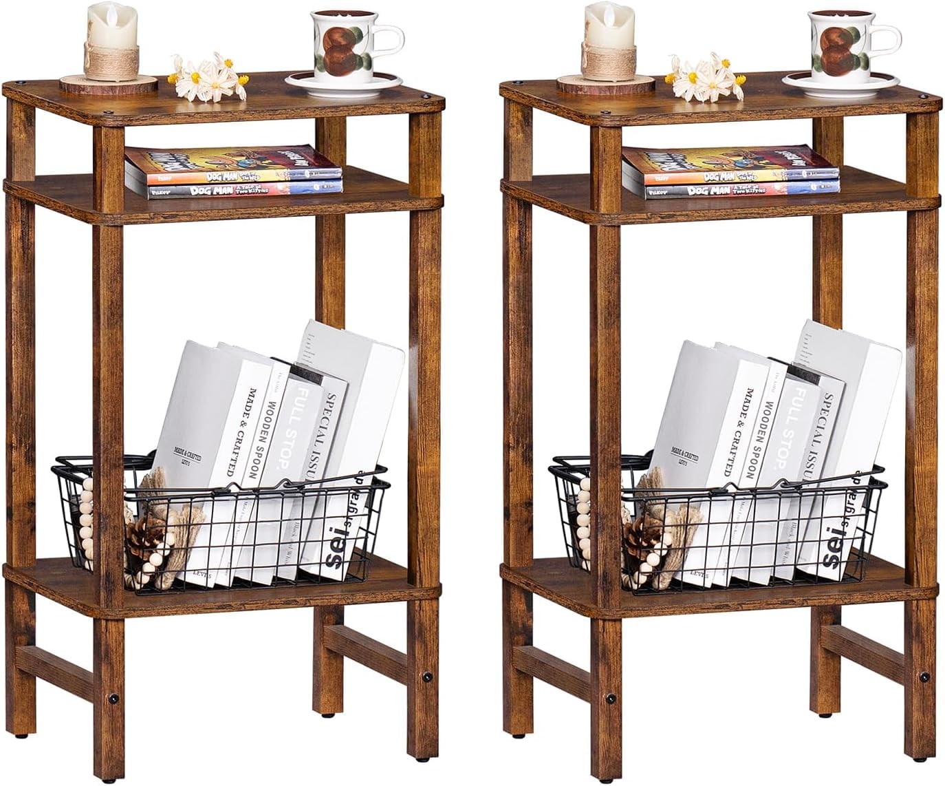 28in Tall Side Tables Set of 2, 3 Tier Small end tables for small ...