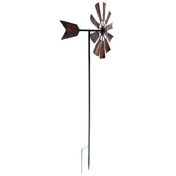 28in Wind Sculpture Metal Windmill with Metal Garden Stake Pinwheel