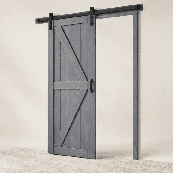 28in X 80in Grey Barn Door Solid Wood Double Surface K-frame Gray