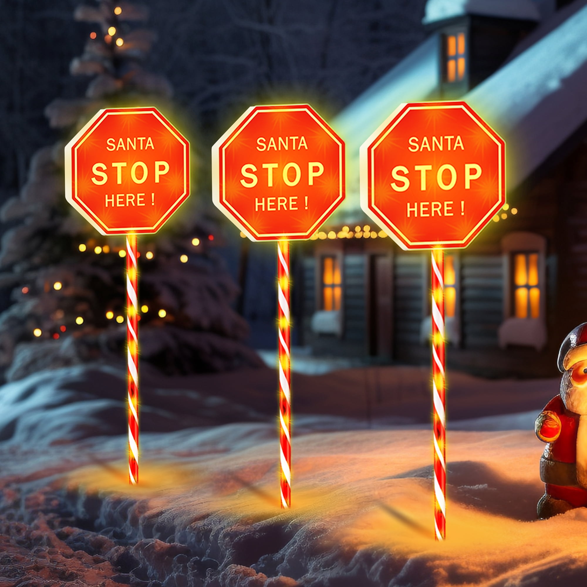 28inch 3PK 8 Modes Christmas Pathway Lights Outdoor Stop Sign