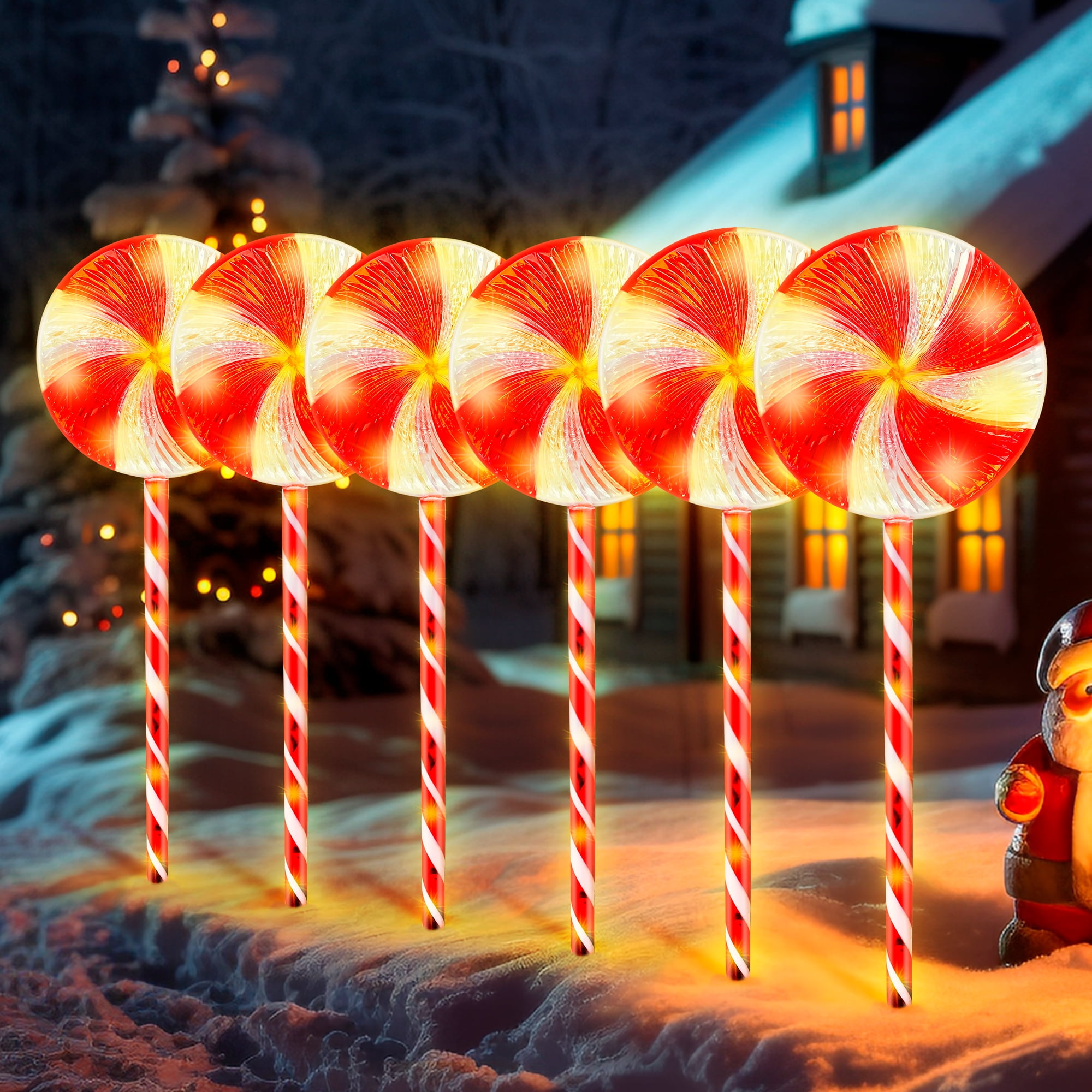 28inch 6PK Christmas Pathway Light Lollipop 8 Lighting Modes Flickering