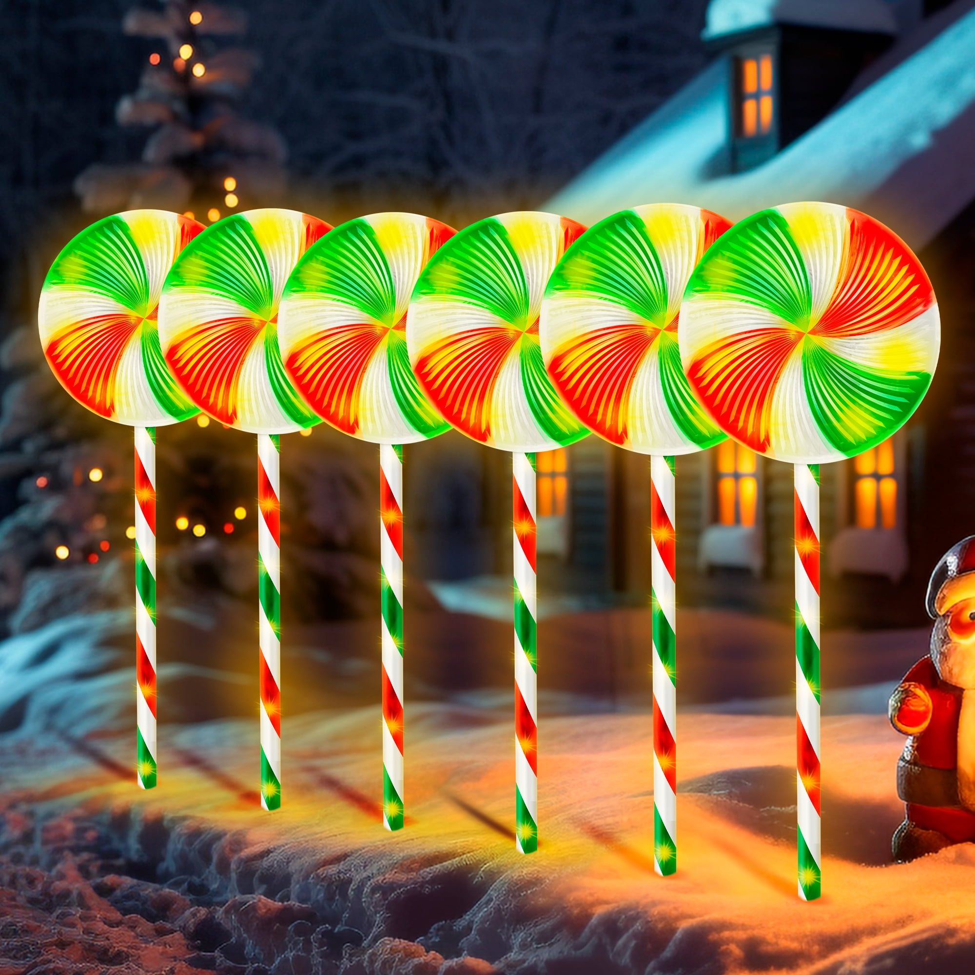 28inch 6PK Christmas Pathway Light Lollipop 8 Lighting Modes Flickering