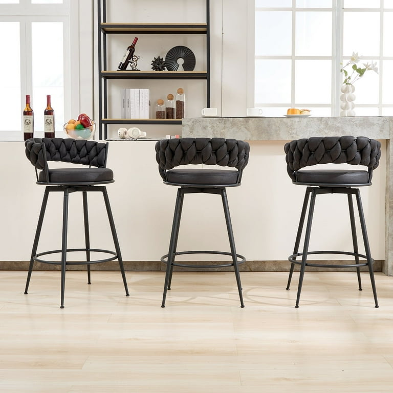 28inch Bar Stools Set of 3, Counter Height Bar Stools, 360°Swivel