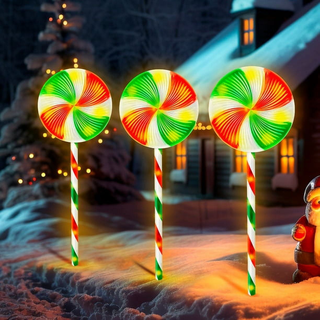 28inch Christmas Pathway Light Lollipop 3PK 8 Lighting Modes Flickering