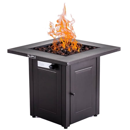 28inch Propane Fire Pits Table, 50000 BTU Gas Square Outdoor Dinning Firepit Fireplace Dinning Tables with Lid, Lava Stone, ETL Certification, for Outside Garden Backyard Deck Patio