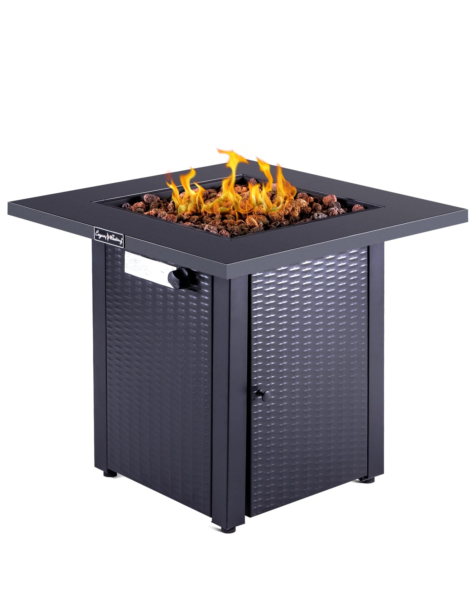 Black Square Gas Fire Pit Table with Wicker Base