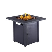 28" Square Wicker Propane Fire Pit Table - 50,000BTU, Lava Rock, ETL Certified - Patio, Deck, Backyard