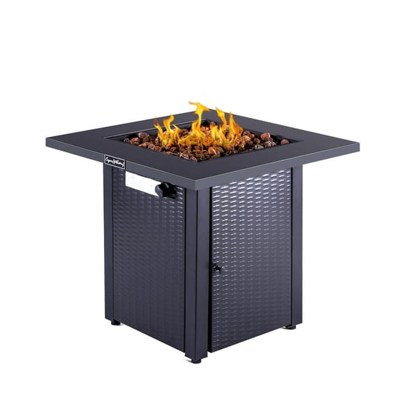 28" Square Wicker Propane Fire Pit Table - 50,000BTU, Lava Rock, ETL Certified - Patio, Deck, Backyard