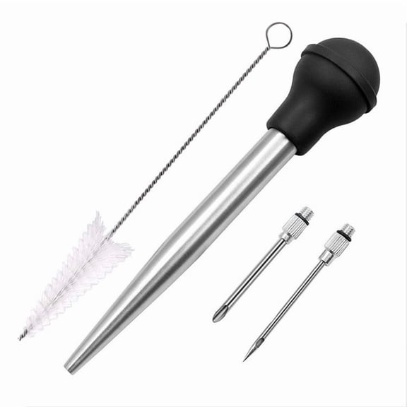 28ml Stainless Steel Meat Baster Kit with 2 Marinade Injector Needles & Cleaning Brush, Heat Resistant 250F for Turkey Beef Pork Chicken Roasting